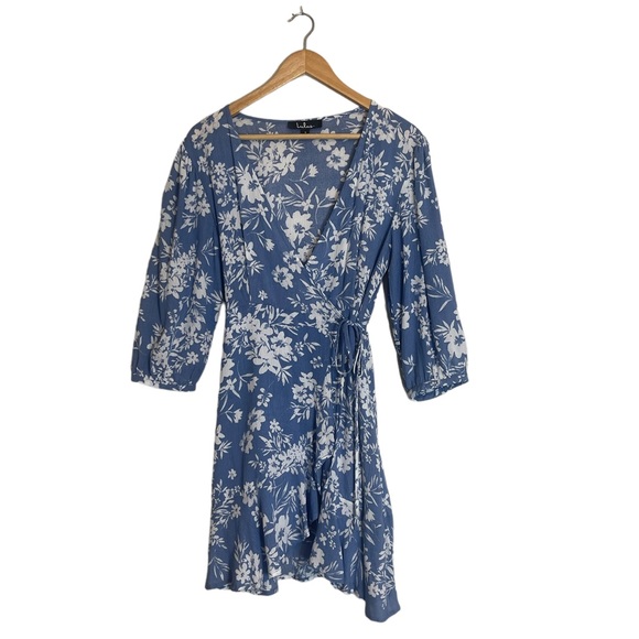 Lulu’s Floral in This Together Dusty Blue Floral Print Wrap Dress - Picture 9 of 14